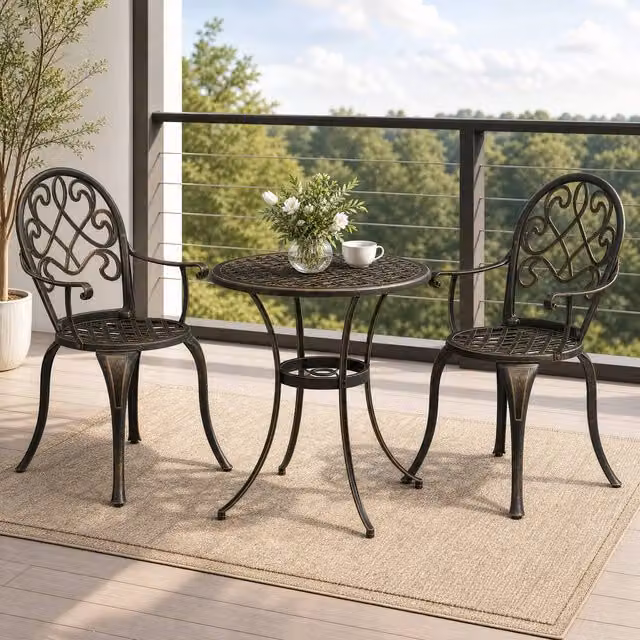 STILVORA Modern Garden Bistro Set with Powder Coated Aluminium Structure in Matt Bronze