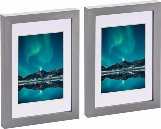 Nicola Spring Pack of 2 Rectangular Single Photo Frames in White and Grey with 4x6 inch Mount for A5 6x8 inch Photos