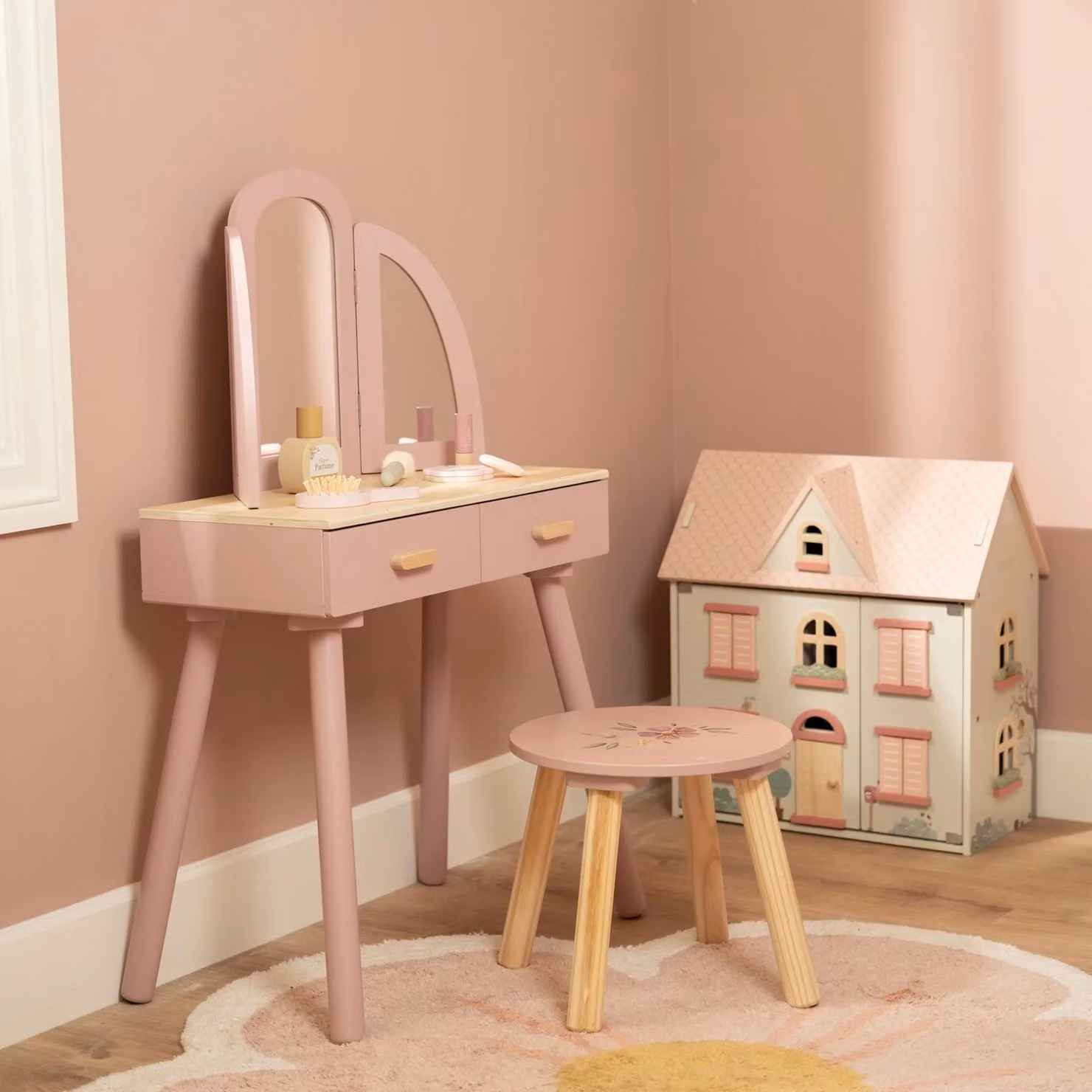 Little Dutch Large Wooden Kids Dressing Table in Pink, W/D/H: 87 x 52 x 26.5 cm – 2