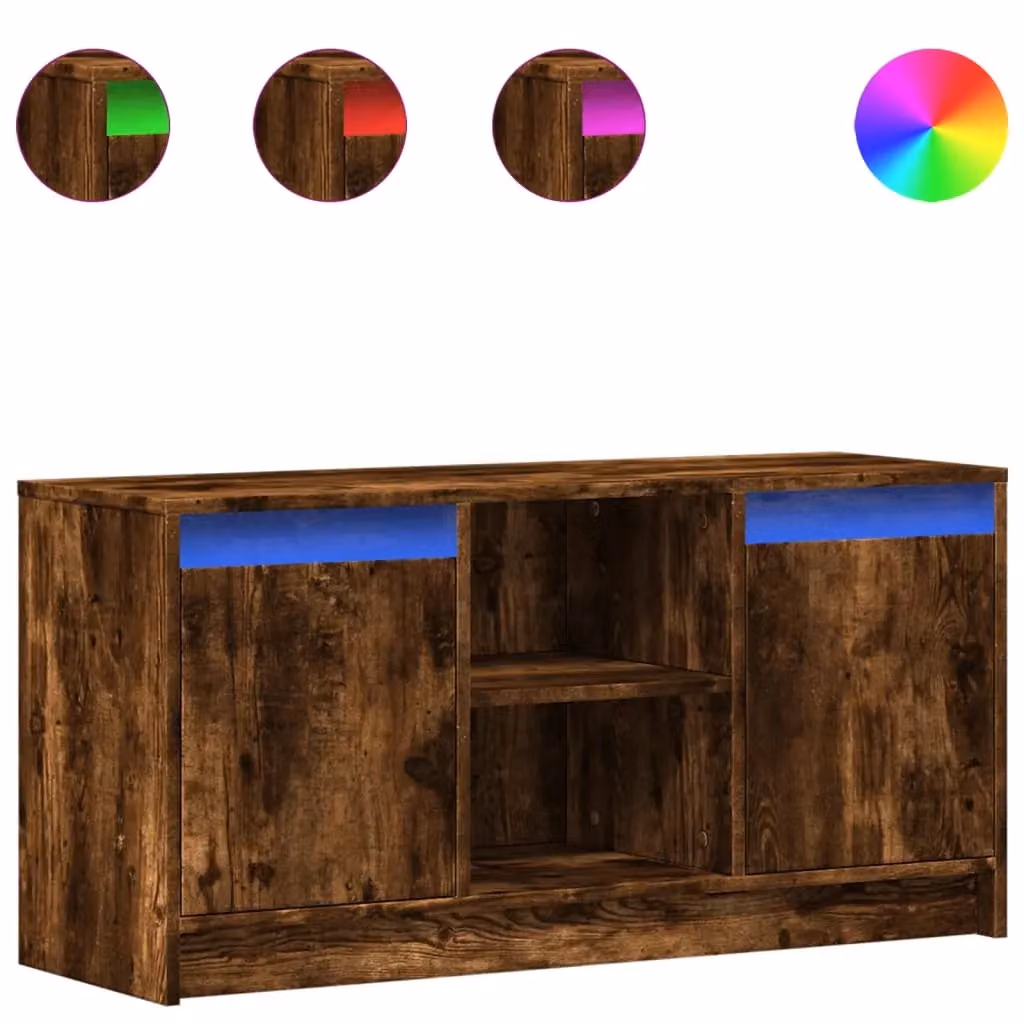 Berkfield Home Modern TV Cabinet with LED in Smoked Oak Brown, W/D/H: 100 x 34 x 50 cm – 2