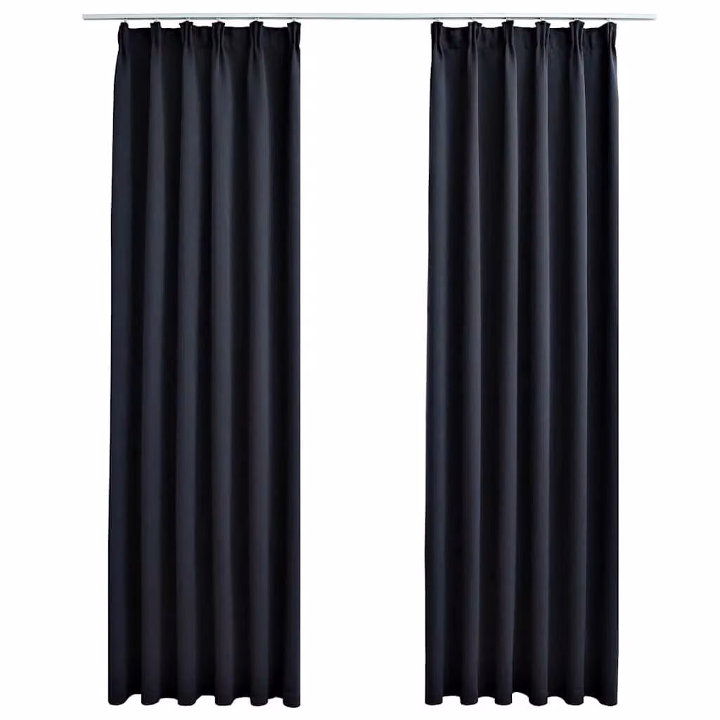 Berkfield Home Blackout Curtains with Hooks, 2 Pack, Anthracite, W: 140 cm, H: 225 cm – 2