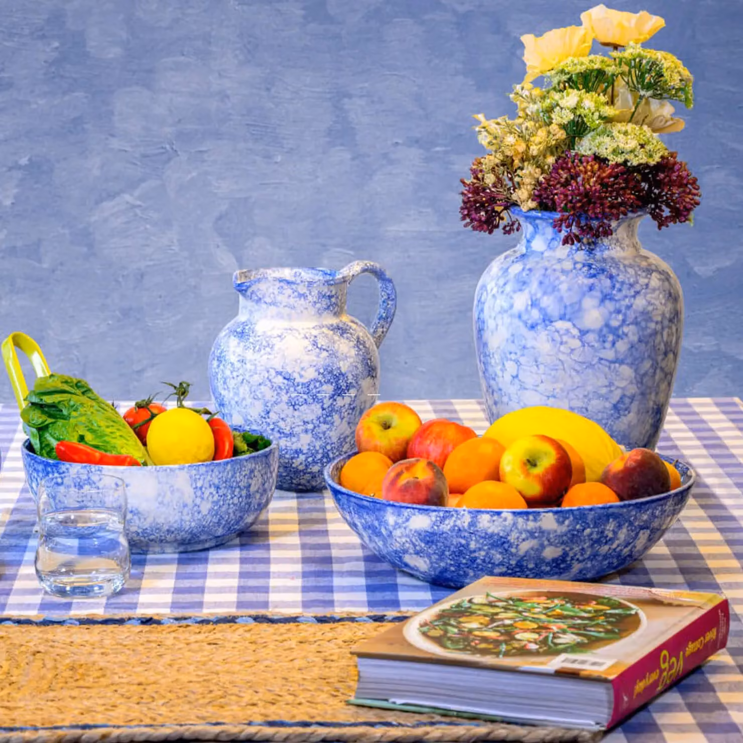 Verano Spanish Ceramics Burbujas Large Conical Ceramic Salad Bowl, Blue, W: 37 cm, H: 11 cm – 2