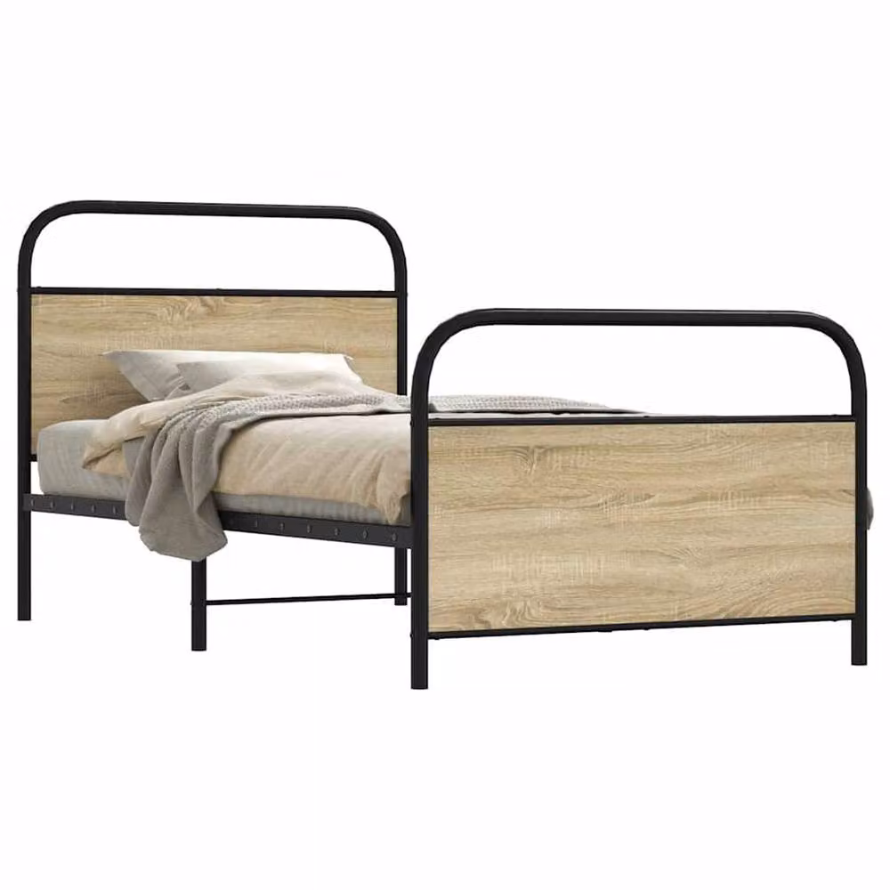 Berkfield Home Elegant Single Bed Frame in Sonoma Oak and Brown, W/D/H: 90 x 190 cm – 2