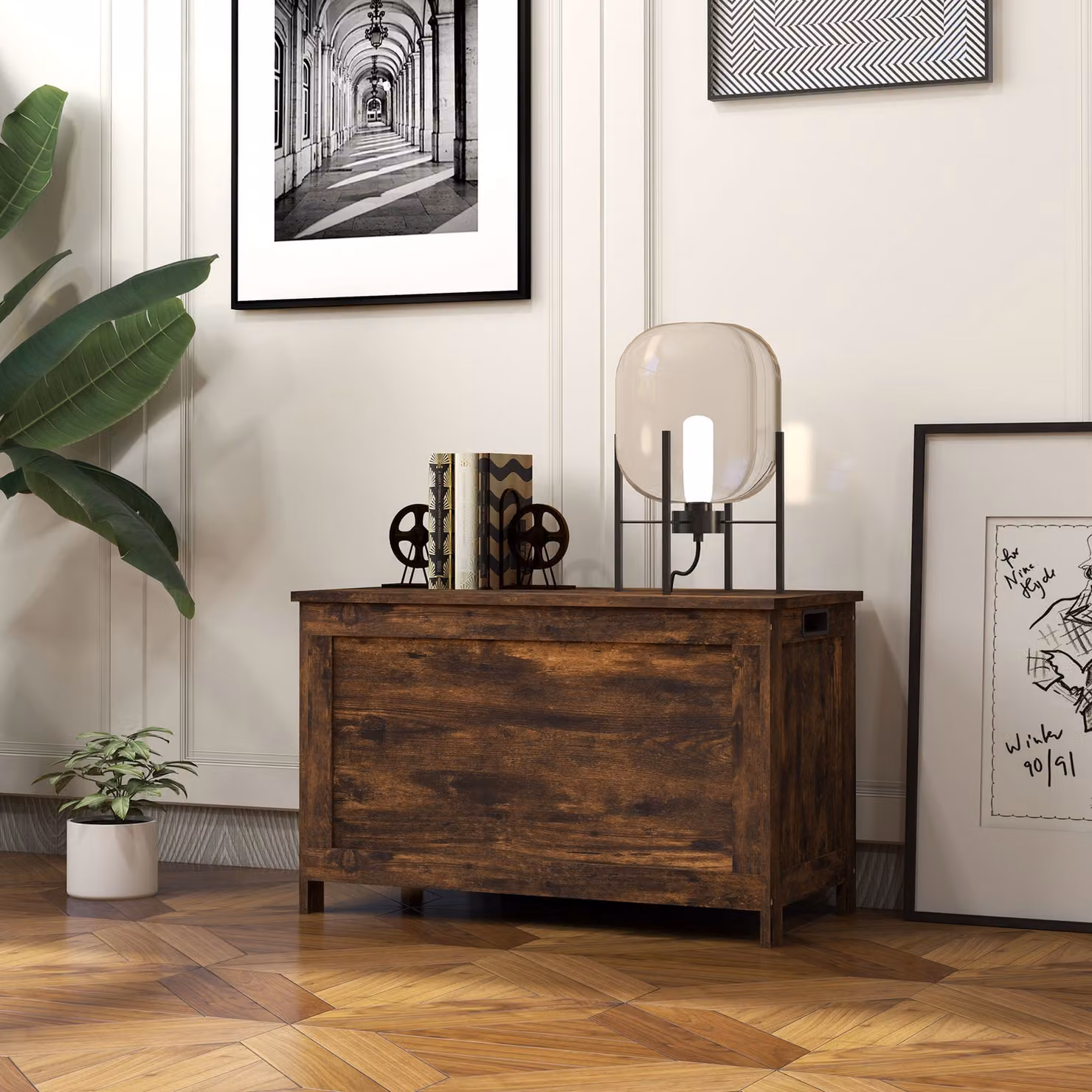 HOMCOM Modern Wooden Storage Chest in Brown with Soft-Close Lid, W/D/H: 76 x 40 x 48 cm – 7