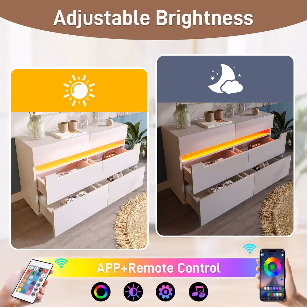 STILVORA Modern White Sideboard Storage with Integrated RGB LED Lighting and Silver Accents – 3