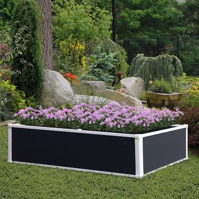 Outsunny Raised Bed Planter for Vegetable and Ornamental Gardens, Grey and White Plastic, 120 cm