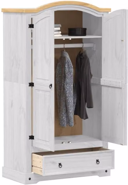 Berkfield Home Corona White Wardrobe in Solid Waxed Pine, W/D/H: 102 x 52 x 186 cm