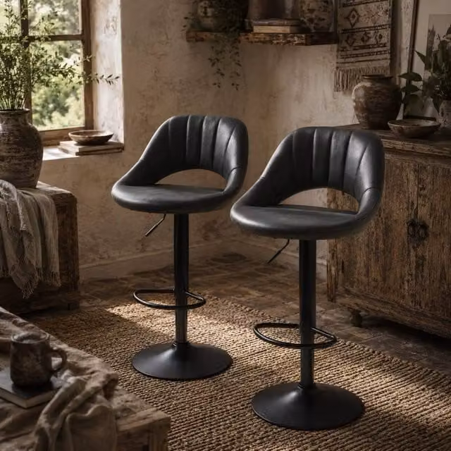 Wyld Haus Dova Lure Grey Faux Leather Swivel Bar Stools Set of 2 with Adjustable Height – 1