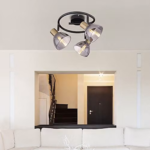 Globo Lighting E-Shape Spotlight in Black and Brass with Smoke Grey Glass – 4