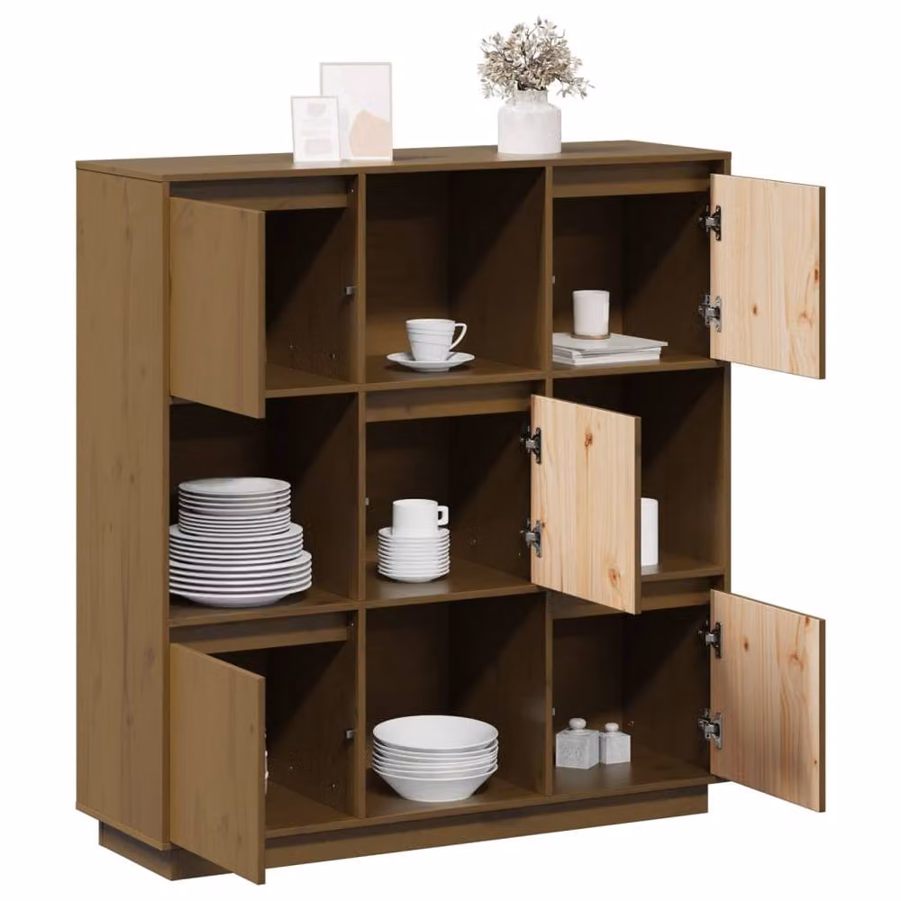 Berkfield Home Highboard in Honey Brown Solid Pine Wood, W: 110.5 cm, D: 35 cm, H: 117 cm – 3