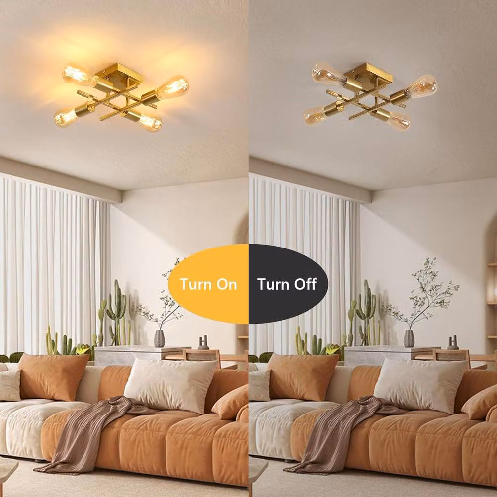 Pheashine Gold Sputnik Semi-Flush Ceiling Light with 28 cm Square Base and E27 Socket – 3