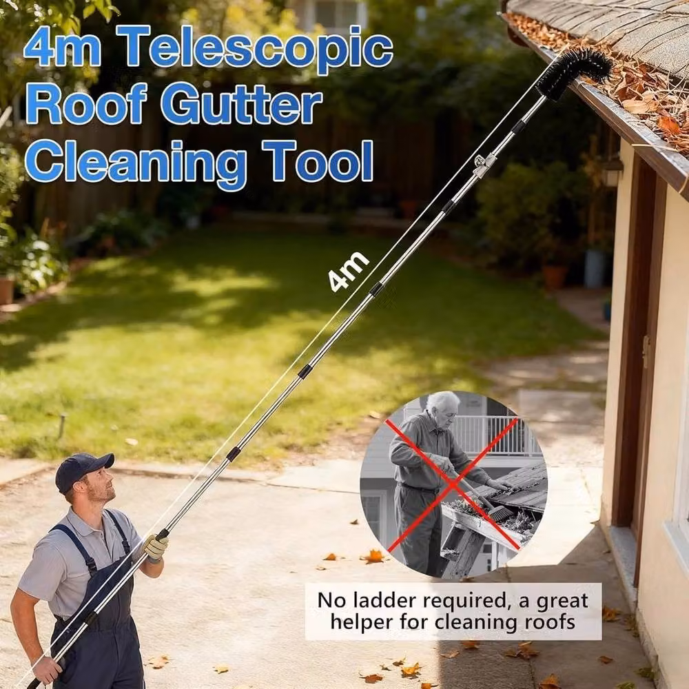 FLAVORA Silver Roof Gutter Cleaning Brush with Stainless Steel and Nylon Bristles – 3