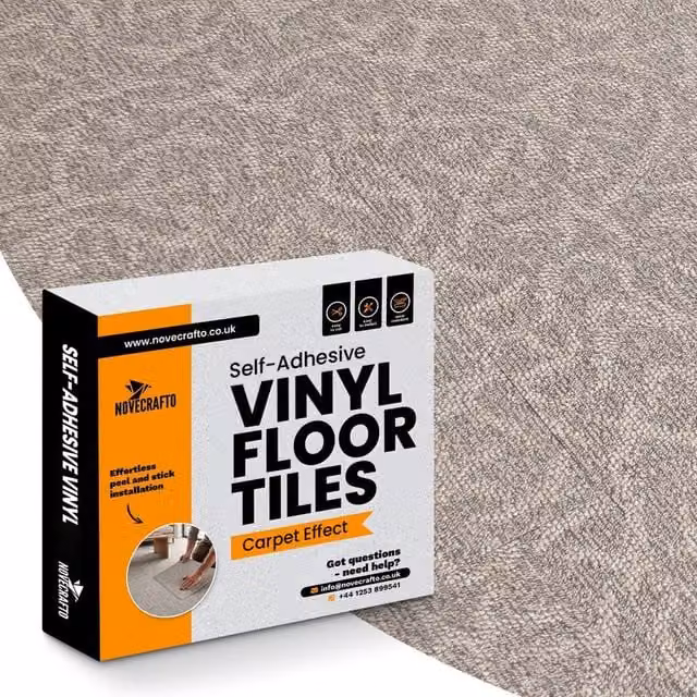 Novecrafto Self-Adhesive Vinyl Floor Tiles with Carpet Effect, Beige, Pack of 10, W/D: 45 x 45 cm