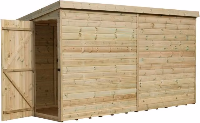 Empire 2000 Pent Garden Shed with Single Door in Green and Beige Wood