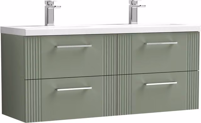 Balterley Wall Hung 4 Drawer Vanity Unit with 2 Ceramic Basins, Satin Green, W: 120 cm