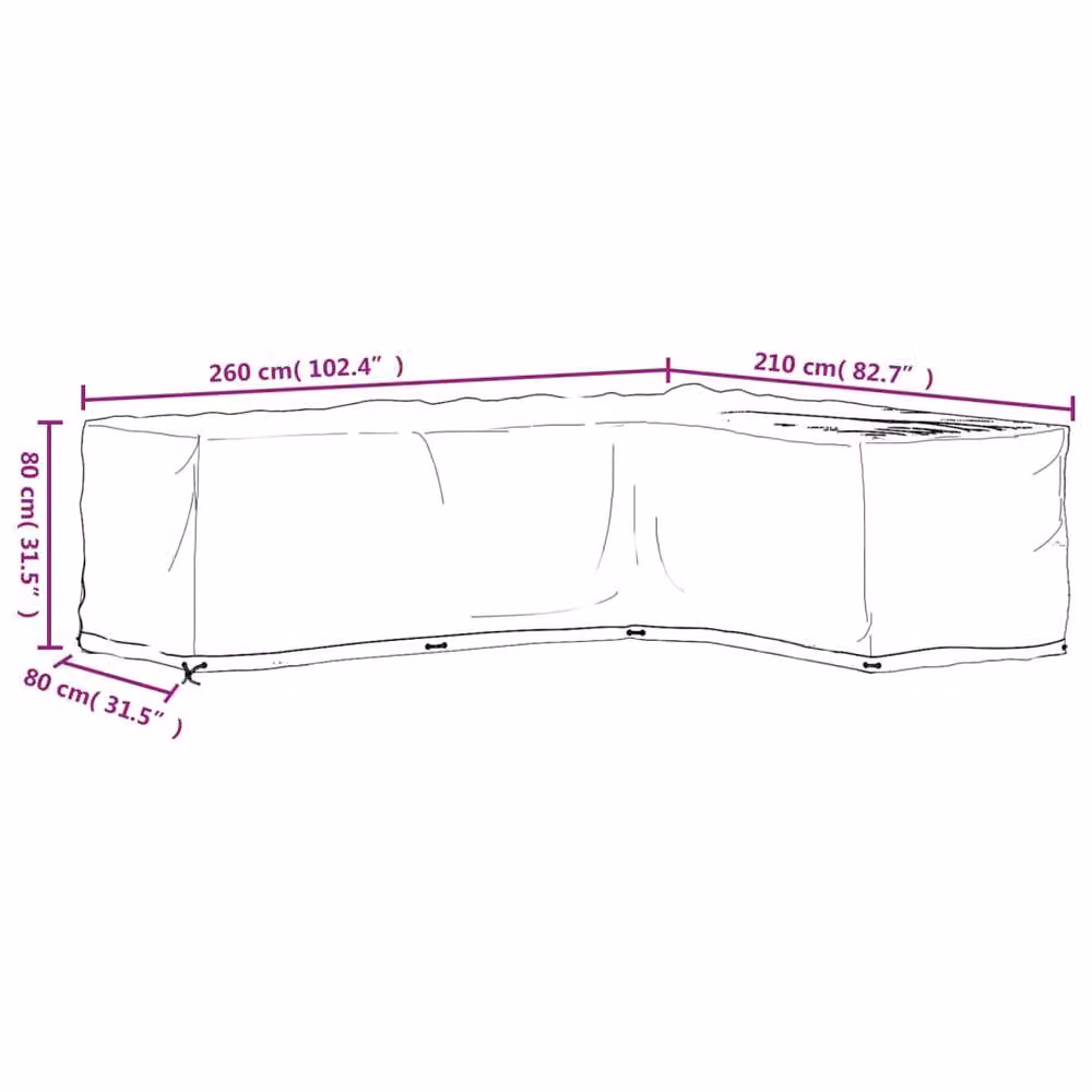 Berkfield Home L-Shaped Garden Furniture Cover with 16 Eyelets, Black, W: 260 cm, D: 210 cm, H: 80 cm – 4