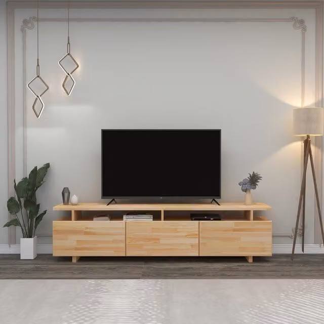 Destina Home Magnus Solid Pine Wood TV Stand and Media Console in Natural and Metal