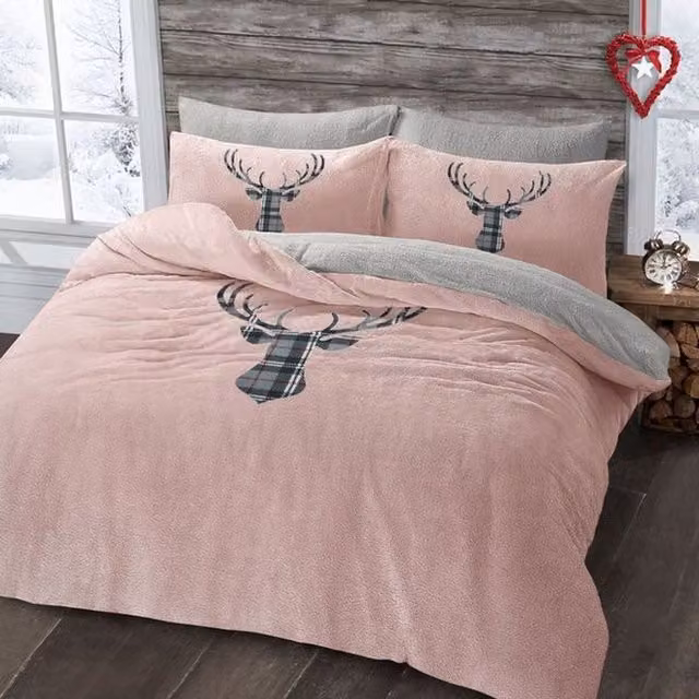 VELOSSO Pink Animal Print Fleece Duvet Set and Pillowcase, W/D/H: 90 x 190 cm