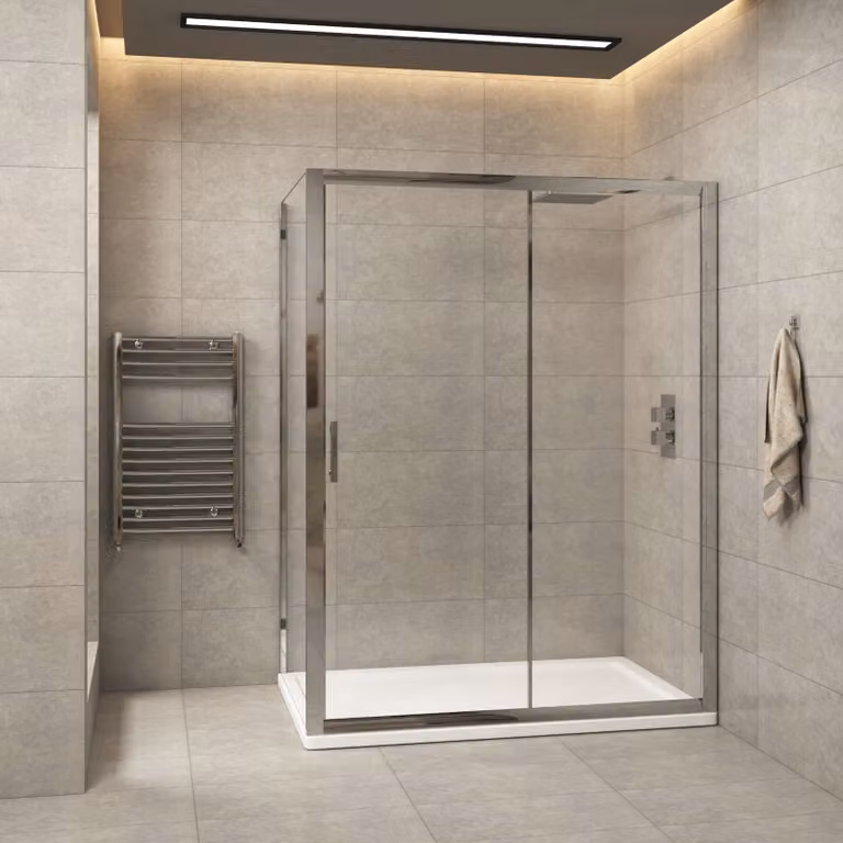 Royal Bathrooms Grand Rectangular Sliding Door Shower Enclosure with 6mm Glass in Silver