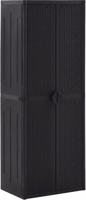Berkfield Home Black Rattan Garden Storage Cabinet with Internal Shelves, W/D/H: 65 x 45 x 172 cm – 1