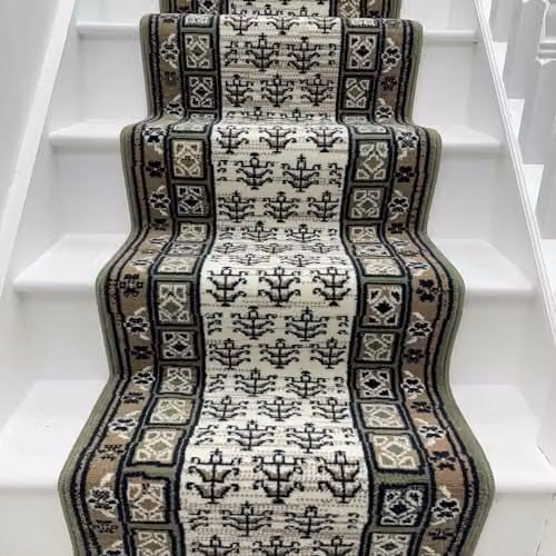 runrug Mayan Stair Runner Carpet in Green, W: 60 cm, L: 450 cm – 5
