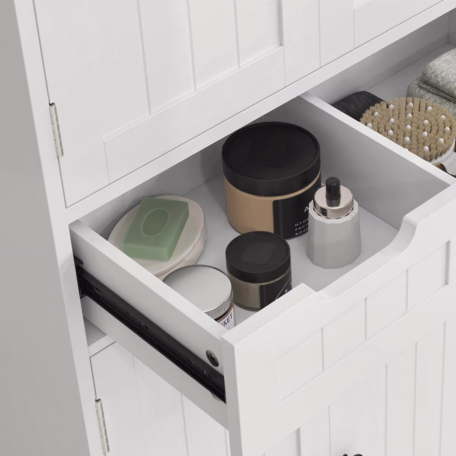 HOMCOM Tall Freestanding White Bathroom Storage Cabinet with Drawers, Shelves and Hinged Doors, W: 60 cm, D: 30 cm, H: 160 cm – 3