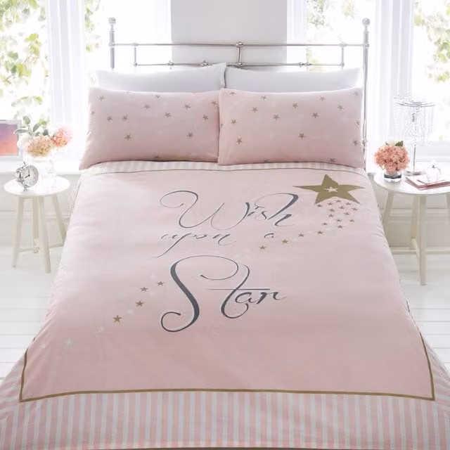 Rapport Home Wish Upon A Star Duvet Set with Pillowcase, Pink and Gold, 140 x 200 cm