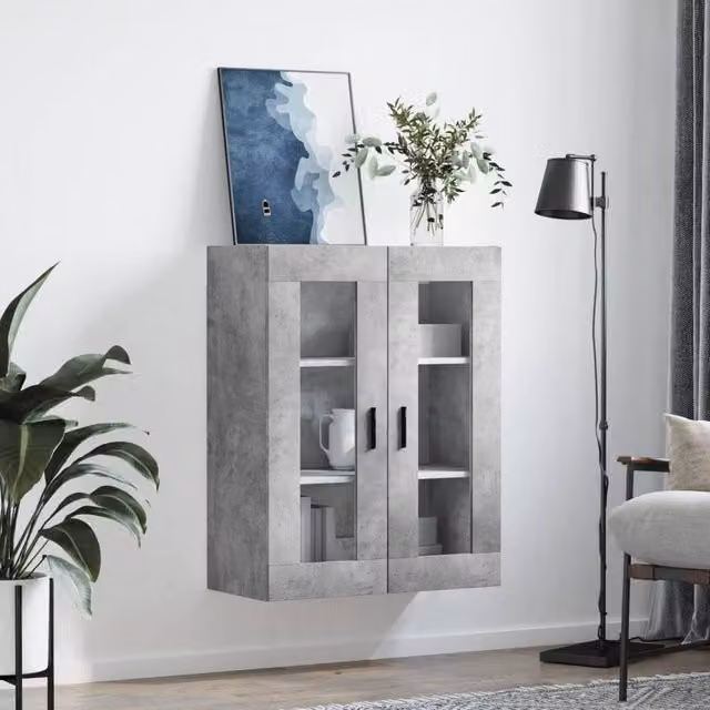 Berkfield Home Wall Mounted Cabinet in Grey with Glass Doors, W/D/H: 69.5 x 34 x 90 cm – 1