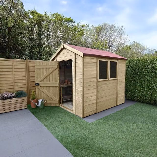 Forest Garden Timberdale Pressure Treated Apex Wood Garden Shed with Base in Brown and Yellow