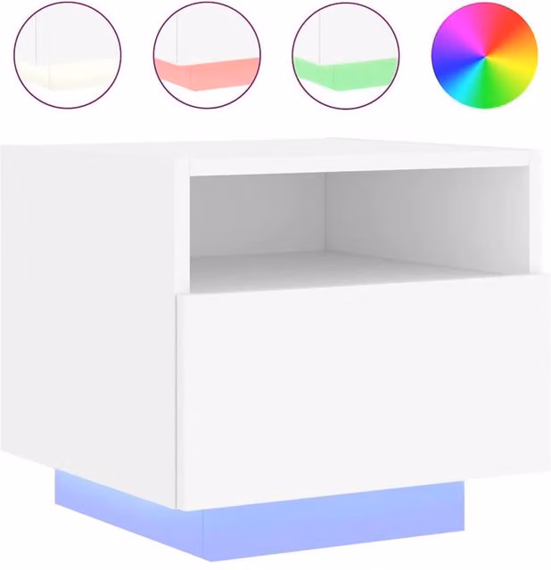 Berkfield Home White Bedside Cabinet with Integrated LED Lights, W/D/H: 40 x 39 x 37 cm