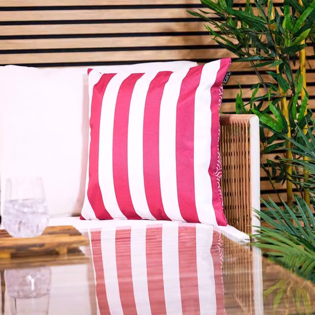 icon Striped Waterproof Indoor and Outdoor Square Cushion, Pink, W/D/H: 43 x 43 x 43 cm – 1