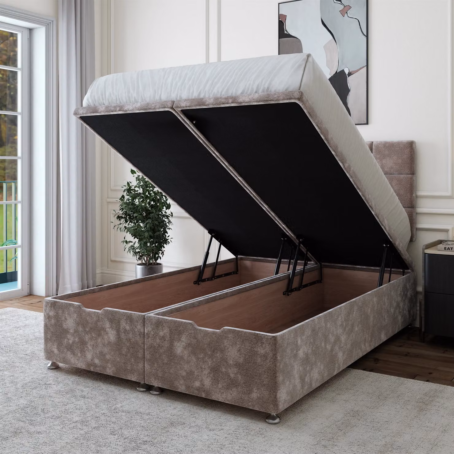 Bedmaster Single Chenille Upholstered Ottoman Divan Base in Silver – 2