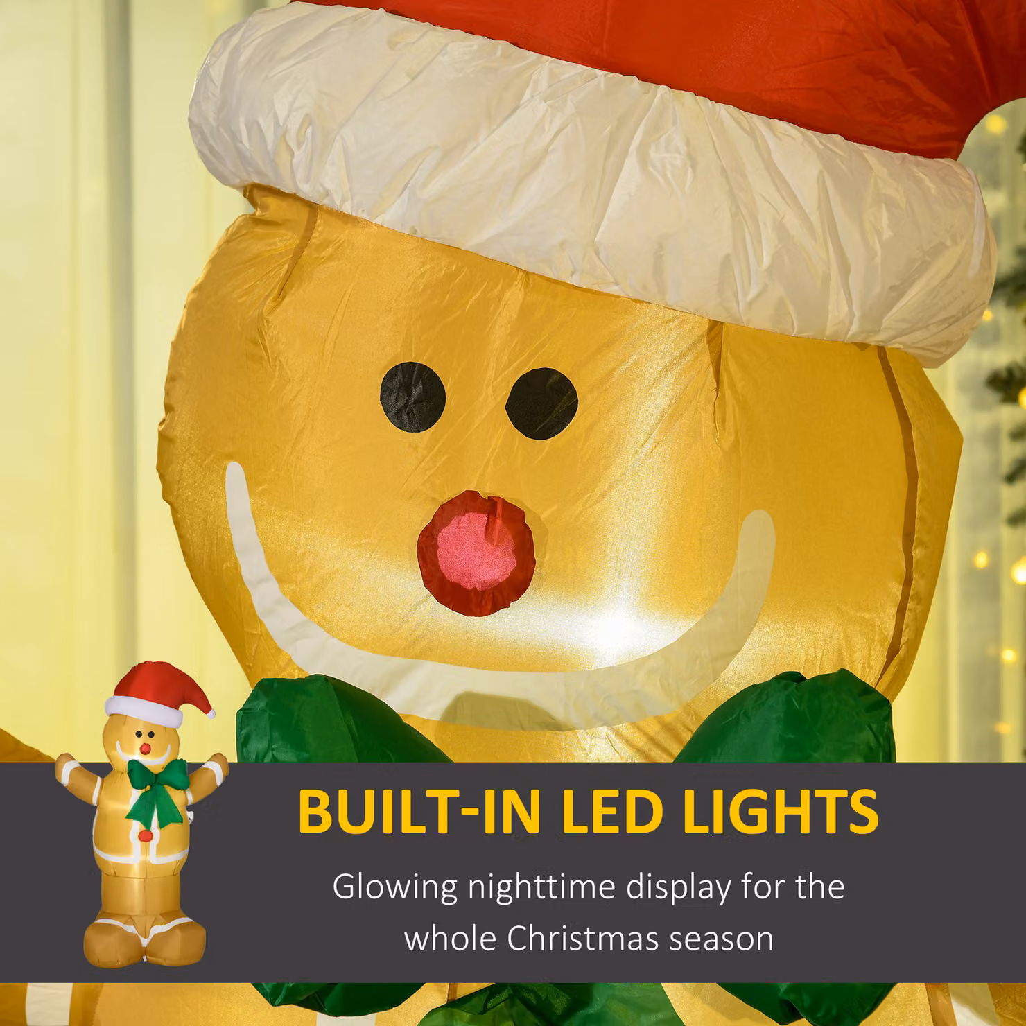 HOMCOM 183cm Inflatable Gingerbread Man Christmas Decoration with LED Lights for Indoor and Outdoor Use – 4