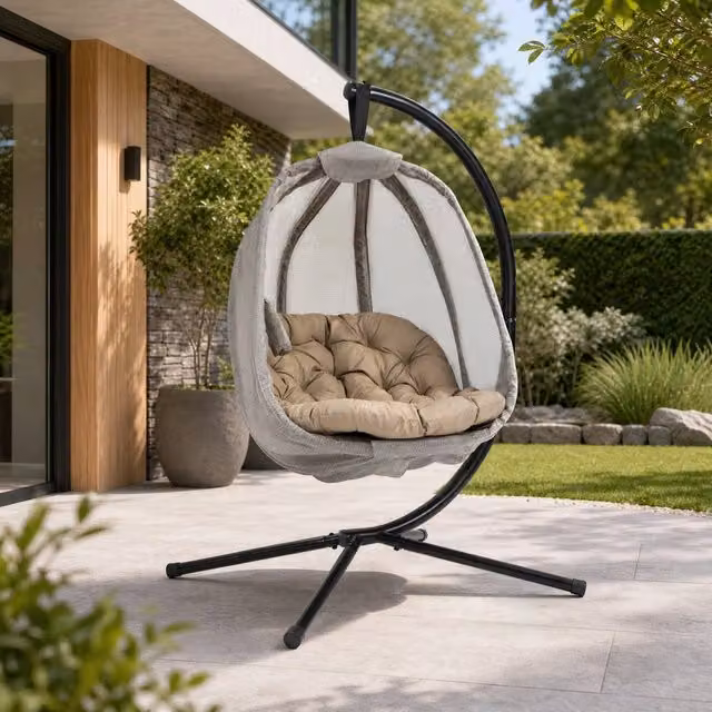 STILVORA Hanging Egg Chair with Stand and Cushion in Beige