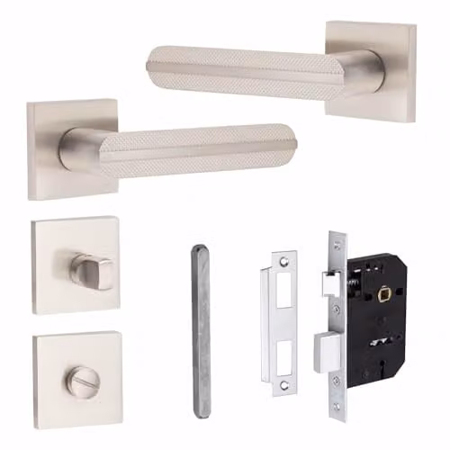 Golden Grace Lima Bathroom Door Handles, Satin Nickel Finish, Silver, 1 Pair – 1