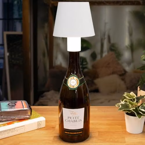 Global Gizmos 66319 LED Wireless Touch Activated Bottle Lamp Shade in White and Transparent – 5