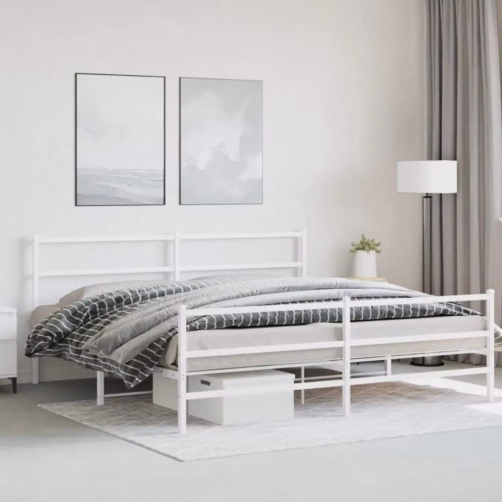 Berkfield Home Metal Bed Frame with Footboard, White, W/D/H: 183 x 213 cm – 3