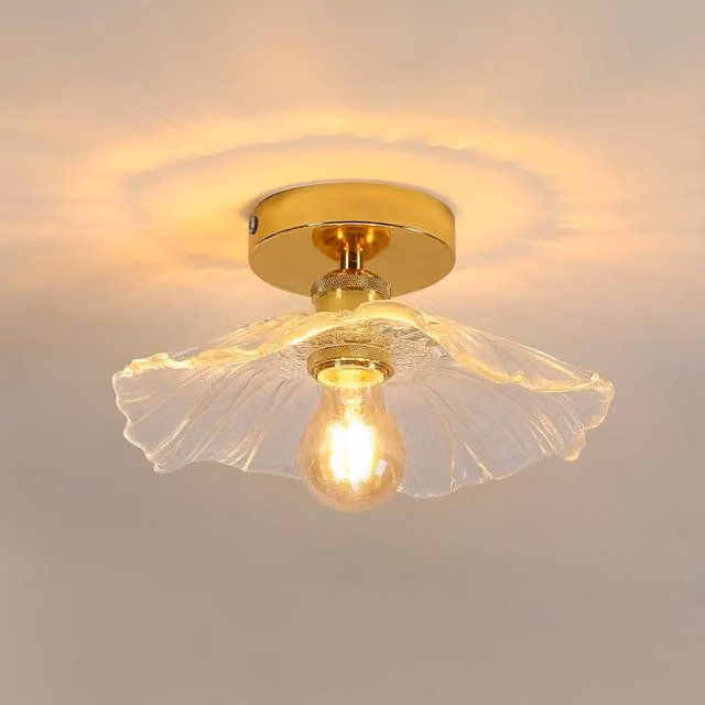 Goeco Art Nouveau Flower Shape Crystal Glass Ceiling Light in Gold/Brass with E27 Bulb Holder