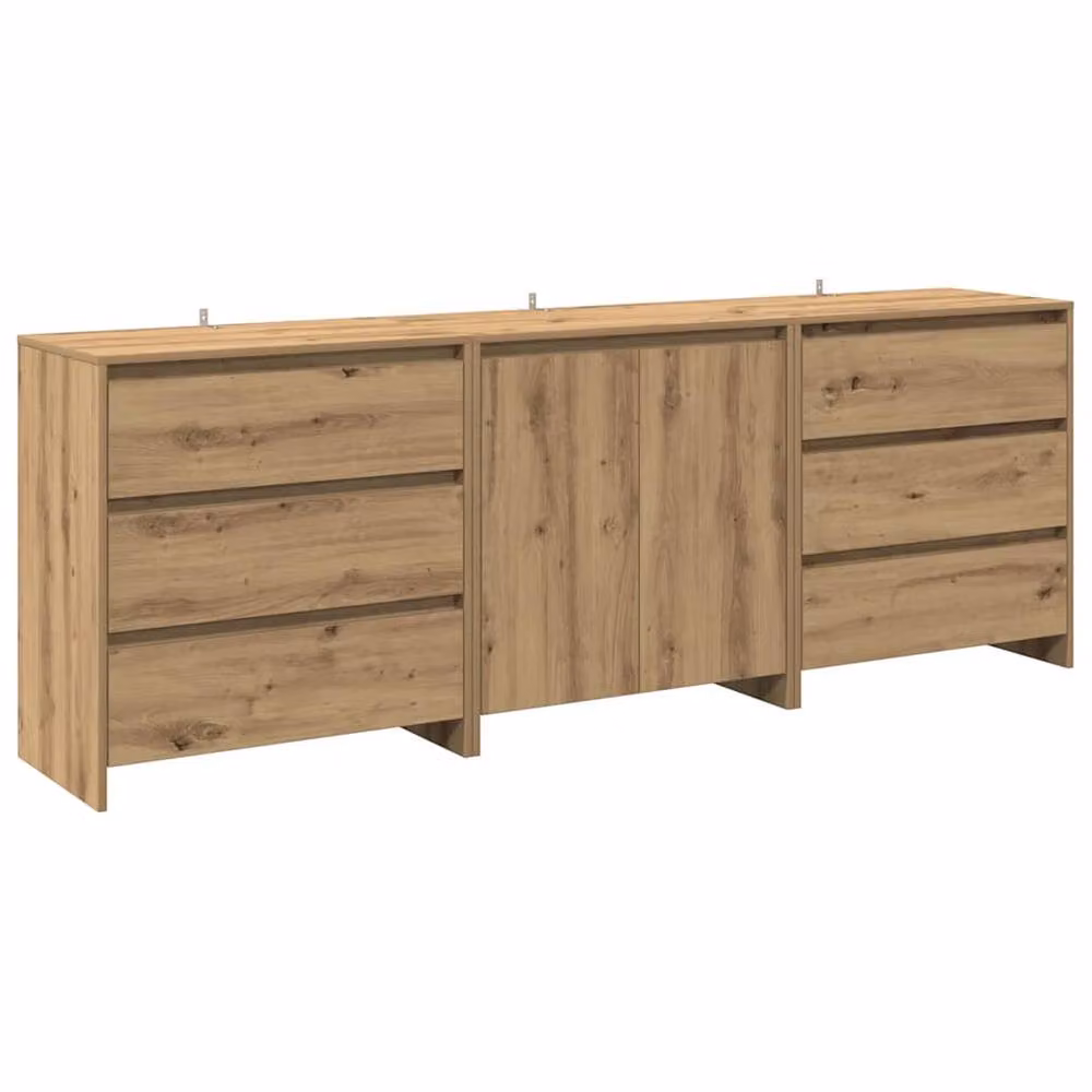 Berkfield Home Decorative 3 Piece Artisan Oak Sideboard Set in Brown – 2