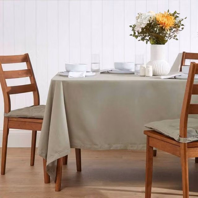 Homescapes Plain Grey Cotton Rectangular Tablecloth