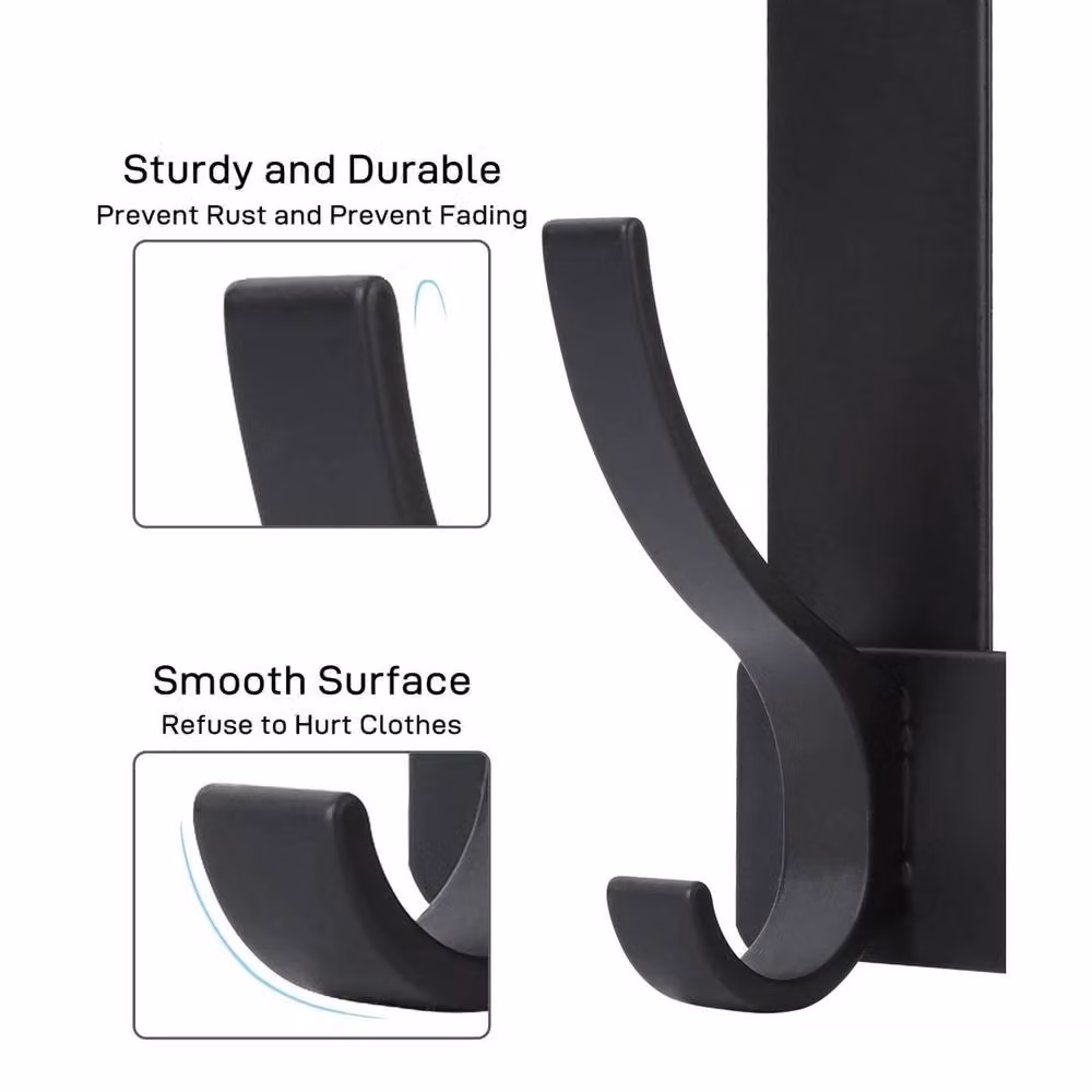 FLAVORA Over The Door Hanger 6 Hook Metal Clothes Coat Jacket Rack in Black, Width: 50 cm – 6