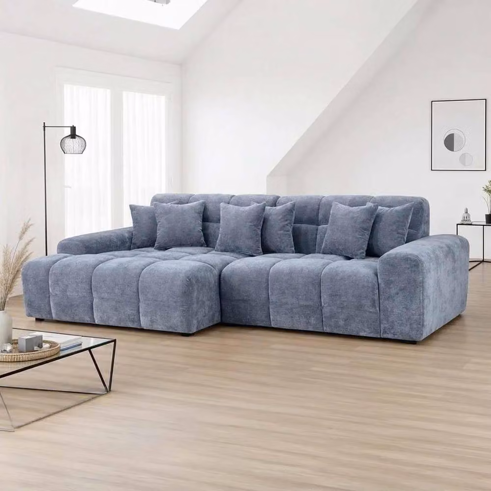 Furnishings For Less UK Jenson Grey Left Hand Facing Plush Velvet Corner Sofa with Chaise and Scatter Cushions – 2