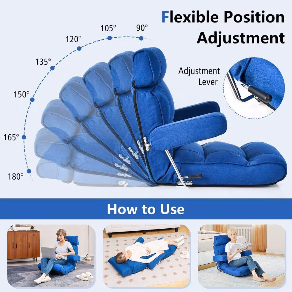 Costway Blue Folding Sofa Chair Floor Lounger with 6-Position Adjustable Backrest – 6