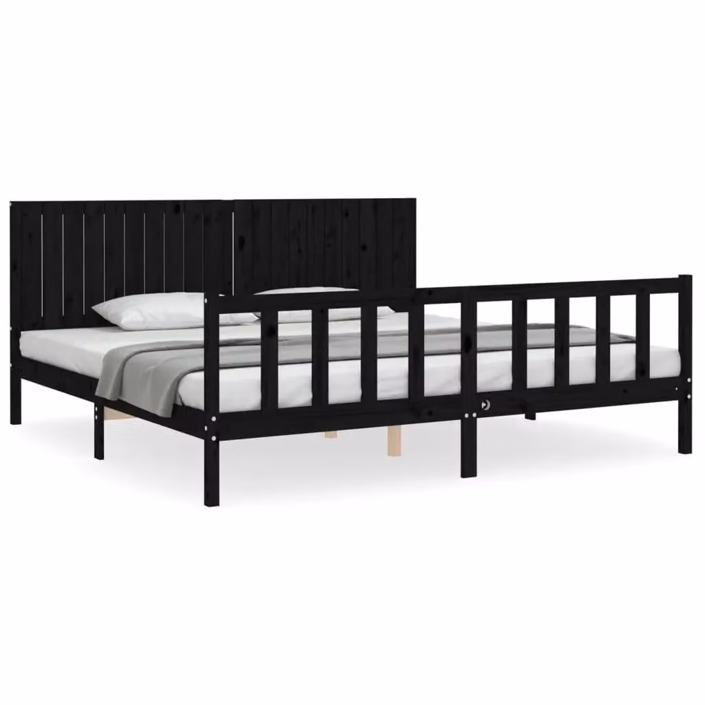 Berkfield Home Rustic Solid Pine Bed Frame with Headboard in Black, 200 x 200 cm – 2