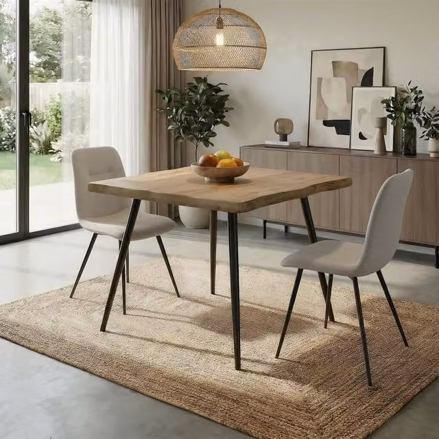 Home Source Avara Contemporary Dining Set with Square Table and Two Upholstered Chairs in White and Black, W/D/H: 80 x 80 x 75 cm