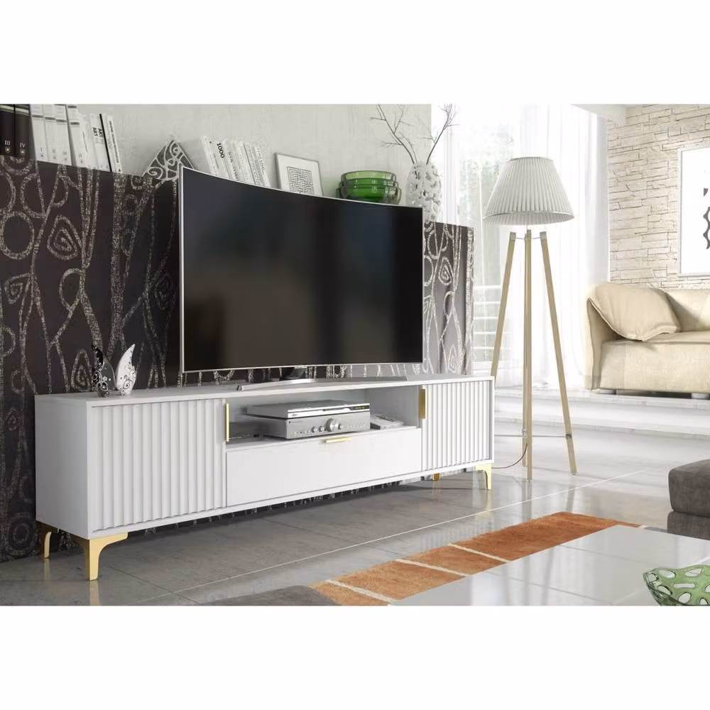 Creative Furniture Tide Crest TV Unit in White and Gold, W: 200 cm, D: 35 cm, H: 50 cm – 2