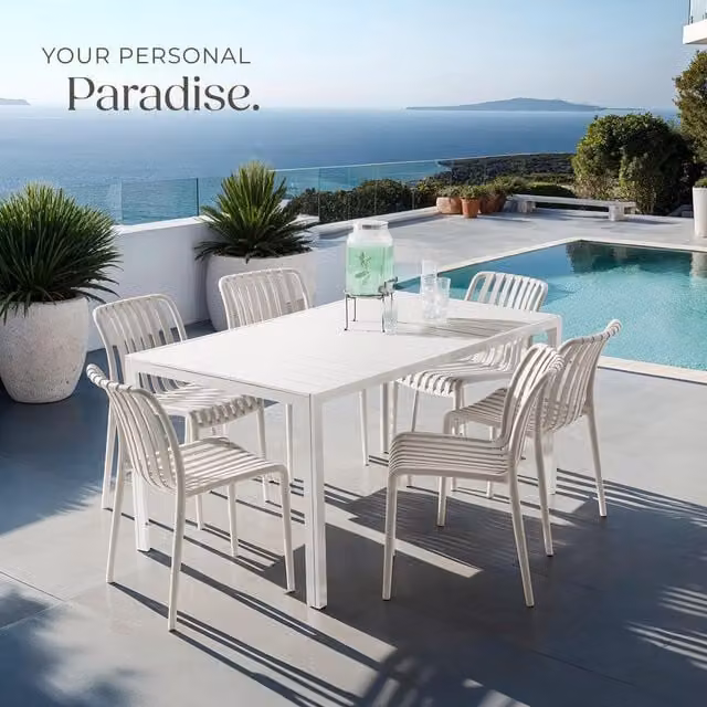 TECTAKE Alcudia Stackable Garden Chairs with Armrests in Taupe