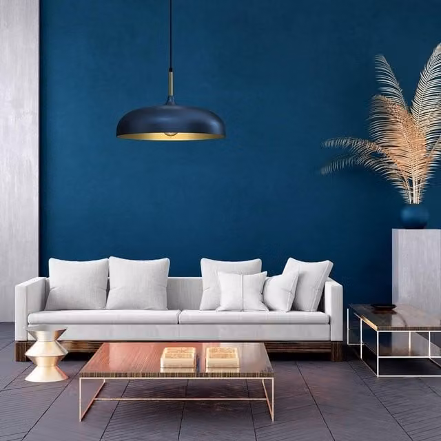 Milagro Lincoln Blue Scandinavian Style Dome Pendant Lamp with Gold Interior, Diameter: 45 cm – 2