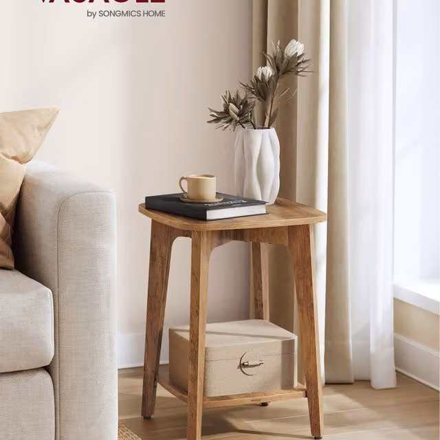 VASAGLE Brown Square Side Table with Lower Shelf and Four Legs, W: 40.0 cm, D: 40.0 cm, H: 54.61 cm