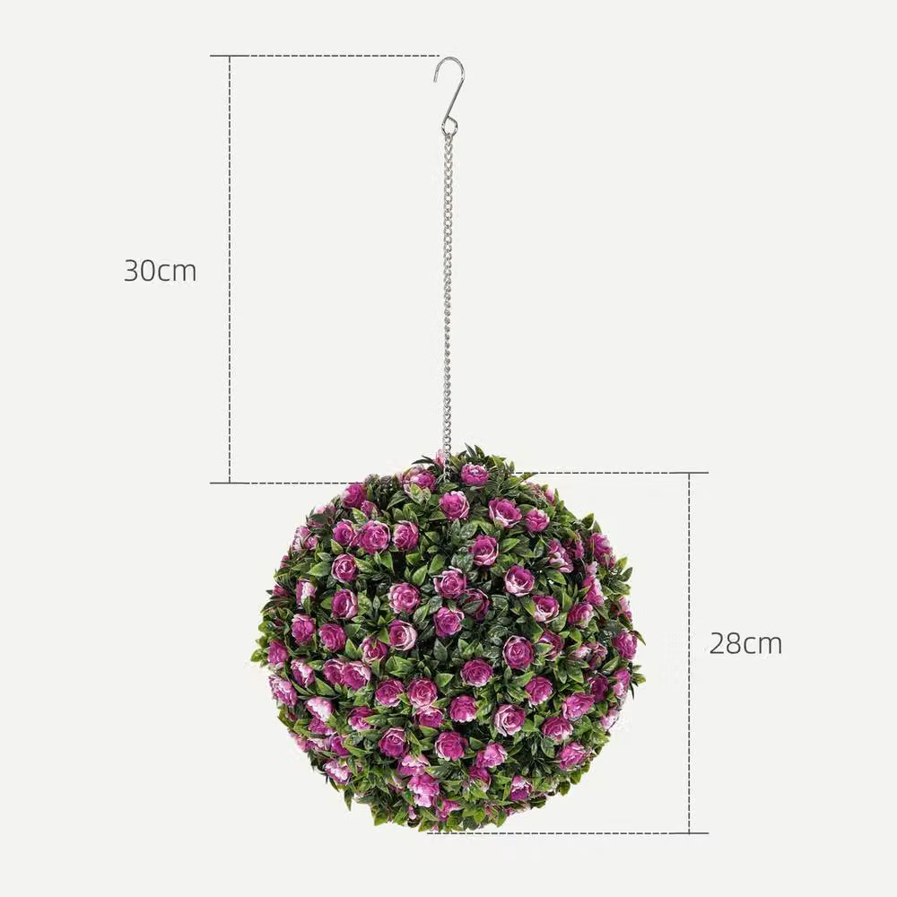 EONLION Set of 2 Purple Artificial Rose Ball Topiary Plants, 100 cm – 2